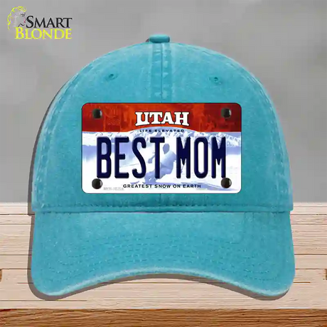 Best Mom Utah Novelty License Plate Hat Unconstructed Cotton / Lake Blue