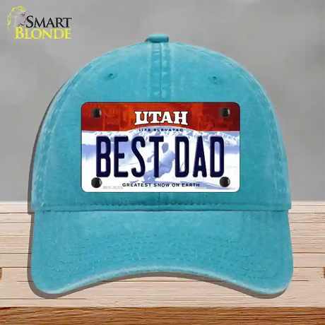 Best Dad Utah Novelty License Plate Hat Unconstructed Cotton / Lake Blue