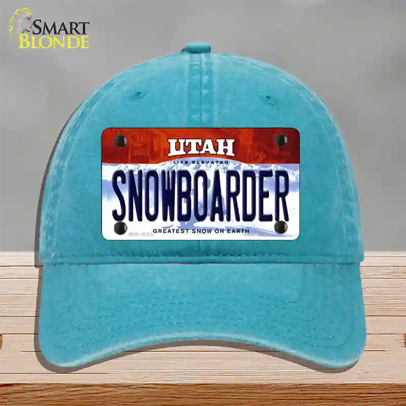 Snowboarder Utah Novelty License Plate Hat Unconstructed Cotton / Lake Blue