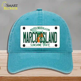 Marco Island Florida Novelty License Plate Hat Unconstructed Cotton / Lake Blue