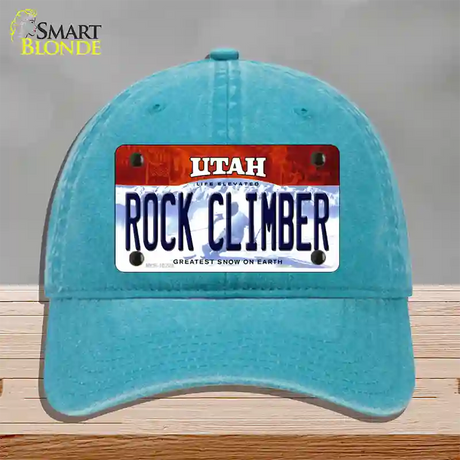 Rock Climber Utah Novelty License Plate Hat Unconstructed Cotton / Lake Blue