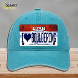 I Love Bouldering Utah Novelty License Plate Hat Unconstructed Cotton / Lake Blue