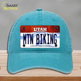 Mtn Biking Utah Novelty License Plate Hat Unconstructed Cotton / Lake Blue