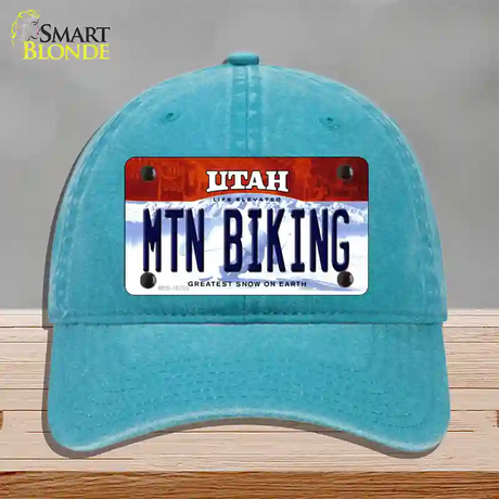 Mtn Biking Utah Novelty License Plate Hat Unconstructed Cotton / Lake Blue