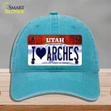 I Love Arches Utah Novelty License Plate Hat Unconstructed Cotton / Lake Blue