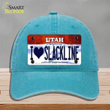 I Love Slackline Utah Novelty License Plate Hat Unconstructed Cotton / Lake Blue