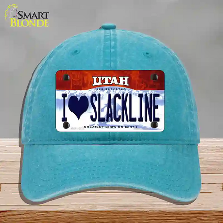 I Love Slackline Utah Novelty License Plate Hat Unconstructed Cotton / Lake Blue