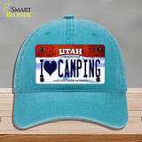 I Love Camping Utah Novelty License Plate Hat Unconstructed Cotton / Lake Blue