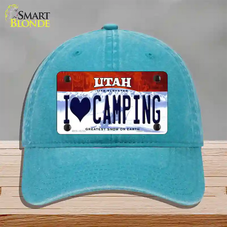 I Love Camping Utah Novelty License Plate Hat Unconstructed Cotton / Lake Blue