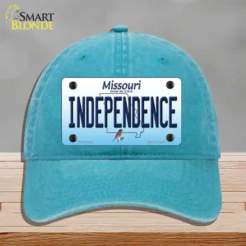 Independence Missouri Novelty License Plate Hat Unconstructed Cotton / Lake Blue