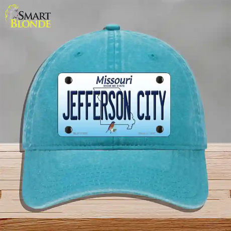 Jefferson City Missouri Novelty License Plate Hat Unconstructed Cotton / Lake Blue