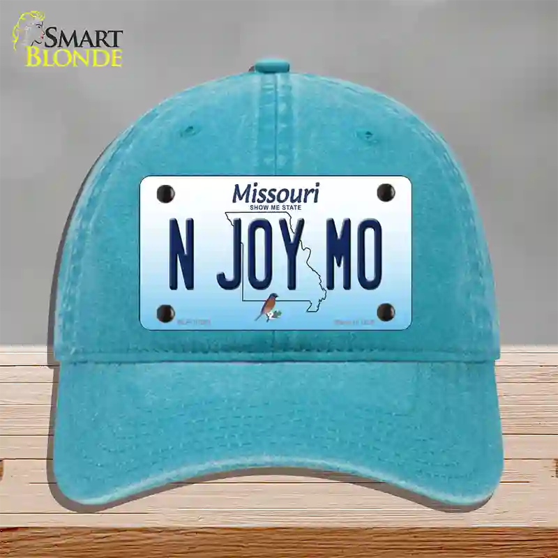 N Joy MO Missouri Novelty License Plate Hat Unconstructed Cotton / Lake Blue