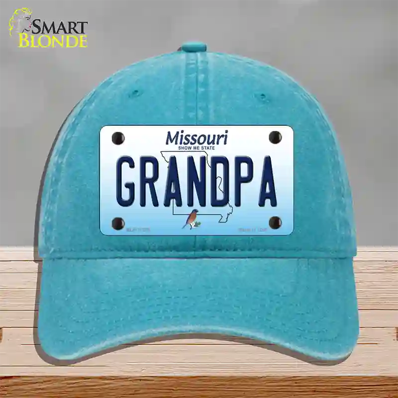 Grandpa Missouri Novelty License Plate Hat Unconstructed Cotton / Lake Blue