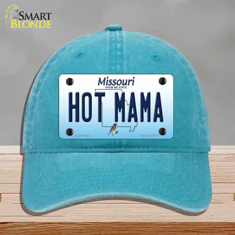 Hot Mama Missouri Novelty License Plate Hat Unconstructed Cotton / Lake Blue