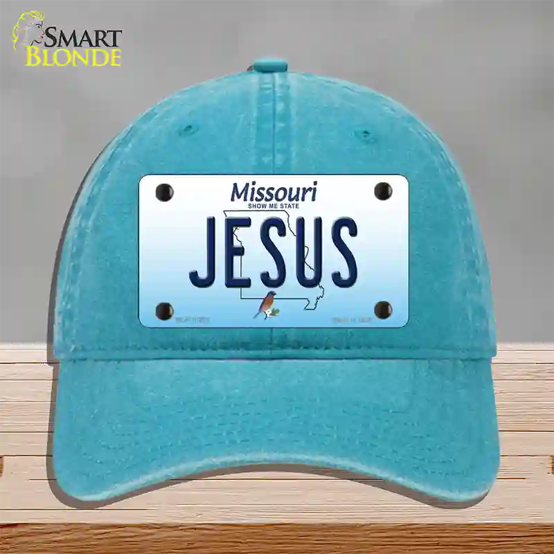 Jesus Missouri Novelty License Plate Hat Unconstructed Cotton / Lake Blue