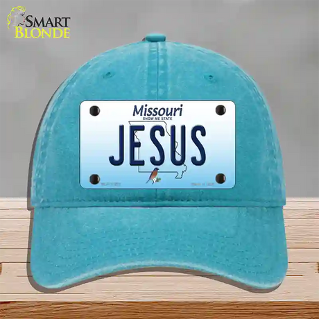 Jesus Missouri Novelty License Plate Hat Unconstructed Cotton / Lake Blue