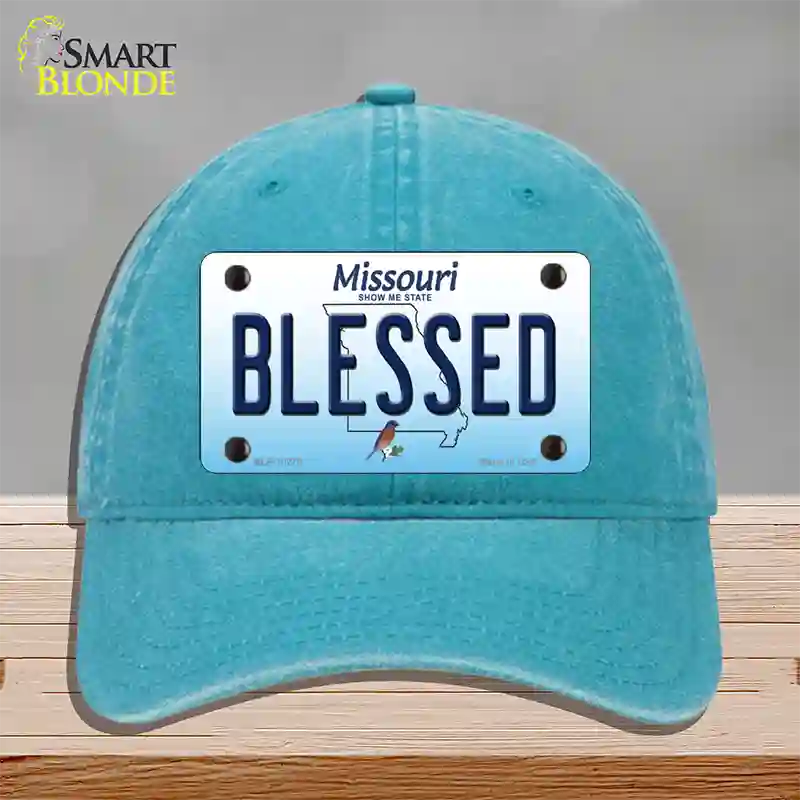 Blessed Missouri Novelty License Plate Hat Unconstructed Cotton / Lake Blue