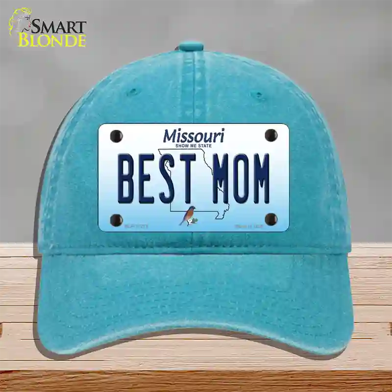 Best Mom Missouri Novelty License Plate Hat Unconstructed Cotton / Lake Blue