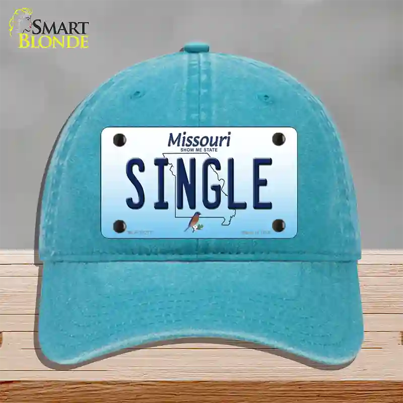 Single Missouri Novelty License Plate Hat Unconstructed Cotton / Lake Blue