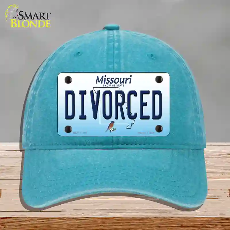 Divorced Missouri Novelty License Plate Hat Unconstructed Cotton / Lake Blue