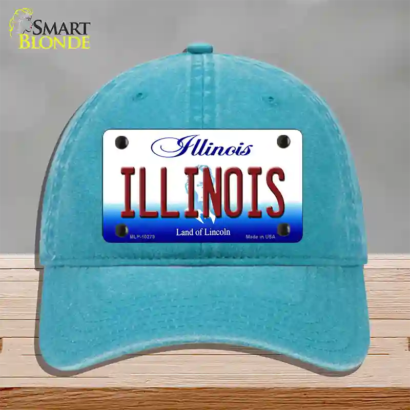 Illinois Land of Lincoln Novelty License Plate Hat Unconstructed Cotton / Lake Blue