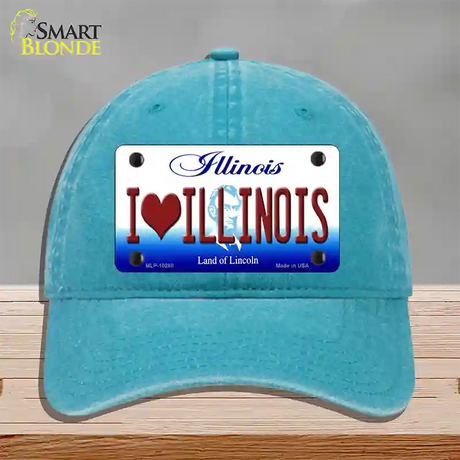 I Love Illinois Novelty License Plate Hat Unconstructed Cotton / Lake Blue