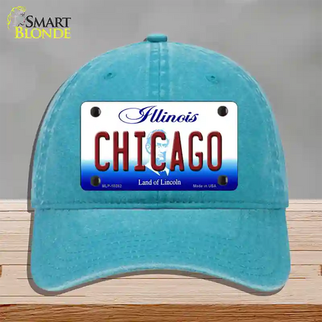 Chicago Illinois Novelty License Plate Hat Unconstructed Cotton / Lake Blue