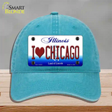 I Love Chicago Illinois Novelty License Plate Hat Unconstructed Cotton / Lake Blue