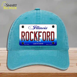 Rockford Illinois Novelty License Plate Hat Unconstructed Cotton / Lake Blue