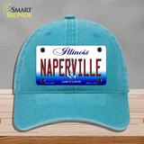 Naperville Illinois Novelty License Plate Hat Unconstructed Cotton / Lake Blue