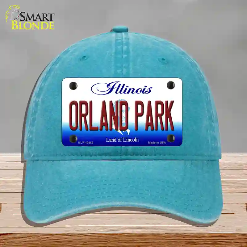 Orland Park Illinois Novelty License Plate Hat Unconstructed Cotton / Lake Blue