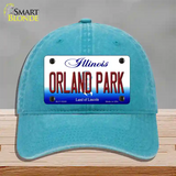 Orland Park Illinois Novelty License Plate Hat Unconstructed Cotton / Lake Blue