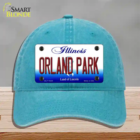 Orland Park Illinois Novelty License Plate Hat Unconstructed Cotton / Lake Blue