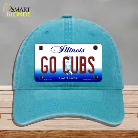 Go Cubs Illinois Novelty License Plate Hat Unconstructed Cotton / Lake Blue