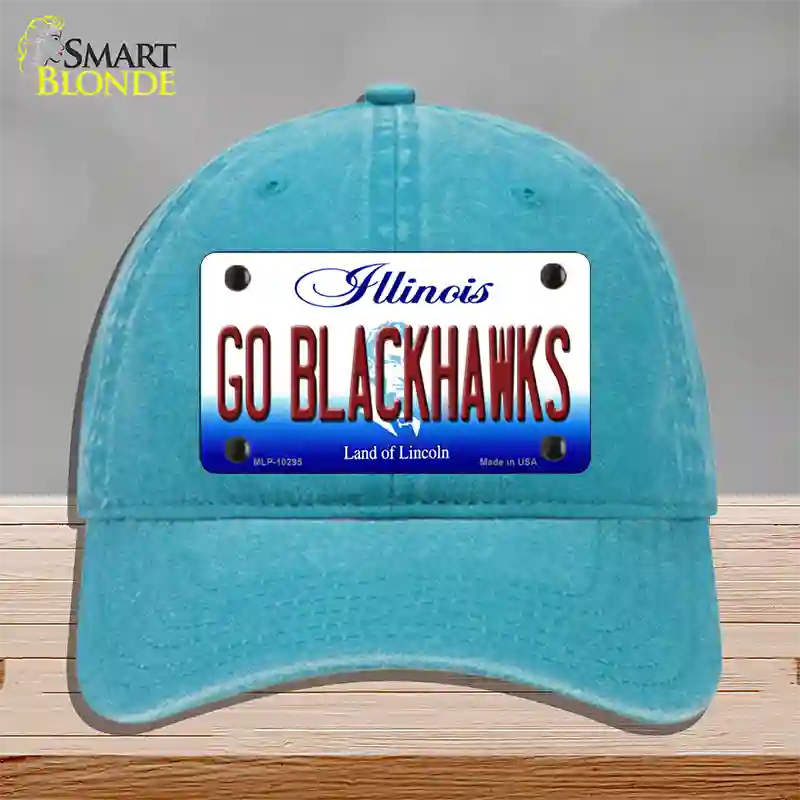 Go Blackhawks Illinois Novelty License Plate Hat Unconstructed Cotton / Lake Blue