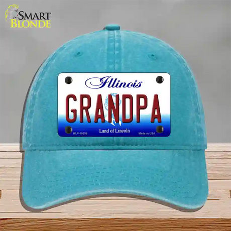 Grandpa Illinois Novelty License Plate Hat Unconstructed Cotton / Lake Blue