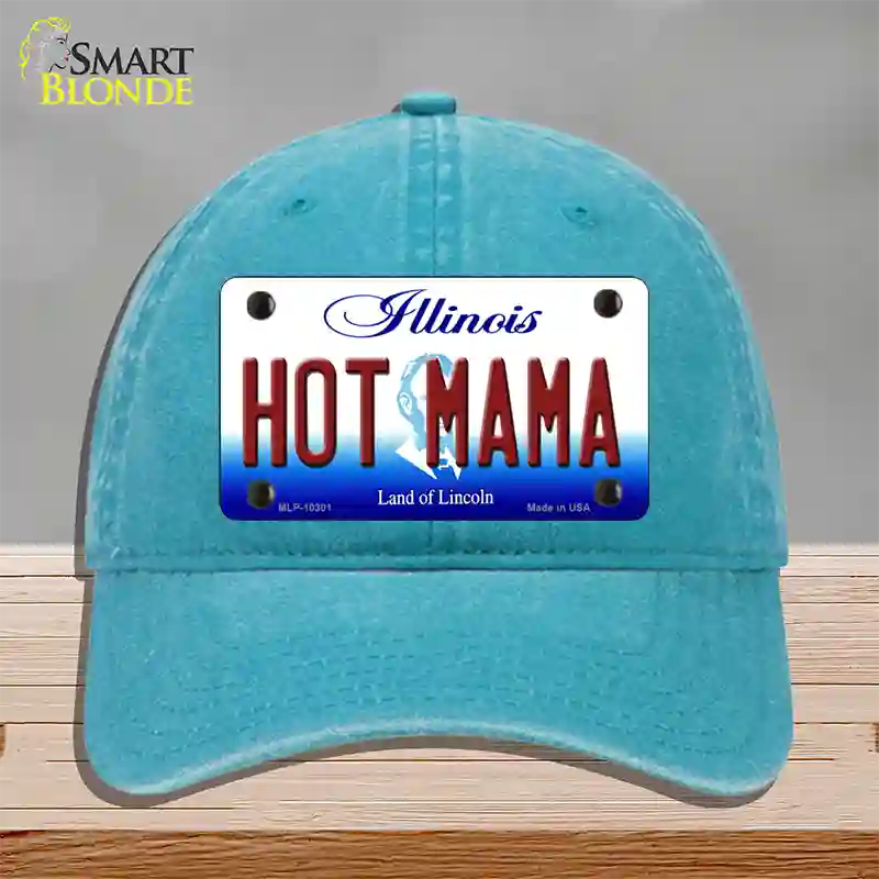 Hot Mama Illinois Novelty License Plate Hat Unconstructed Cotton / Lake Blue