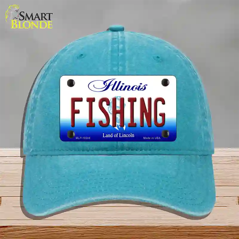 Fishing Illinois Novelty License Plate Hat Unconstructed Cotton / Lake Blue