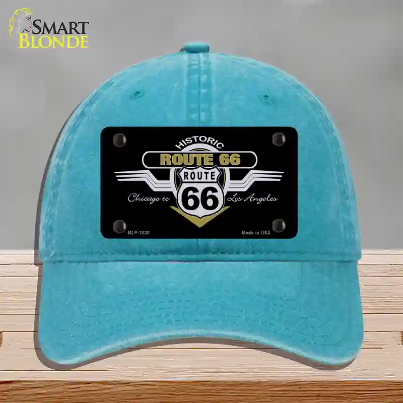 Route 66 Shield Wings Novelty License Plate Hat Unconstructed Cotton / Lake Blue