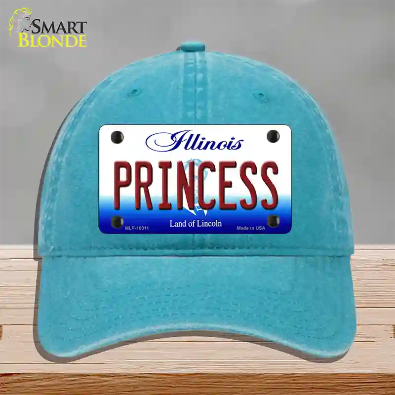 Princess Illinois Novelty License Plate Hat Unconstructed Cotton / Lake Blue