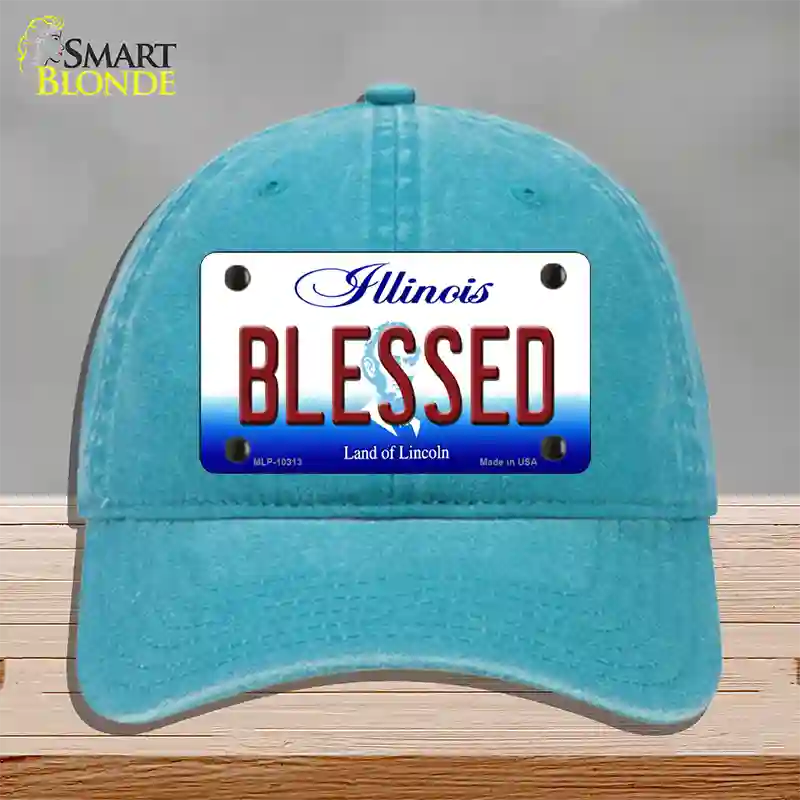 Blessed Illinois Novelty License Plate Hat Unconstructed Cotton / Lake Blue