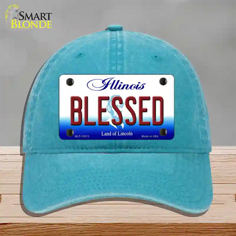 Blessed Illinois Novelty License Plate Hat Unconstructed Cotton / Lake Blue