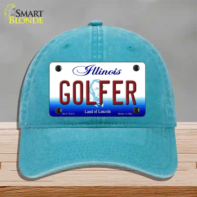 Golfer Illinois Novelty License Plate Hat Unconstructed Cotton / Lake Blue