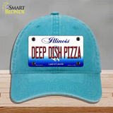 Deep Dish Pizza Illinois Novelty License Plate Hat Unconstructed Cotton / Lake Blue