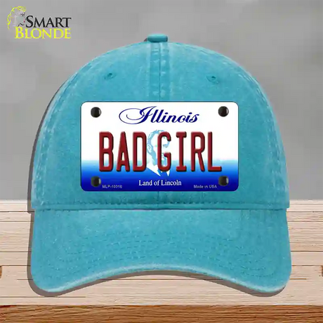 Bad Girl Illinois Novelty License Plate Hat Unconstructed Cotton / Lake Blue