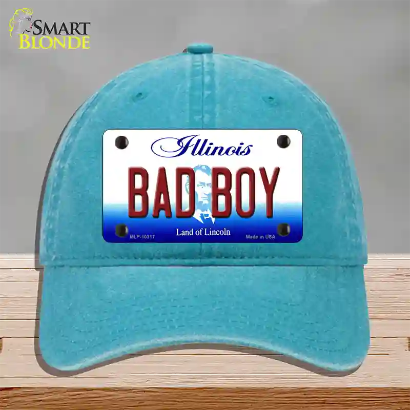 Bad Boy Illinois Novelty License Plate Hat Unconstructed Cotton / Lake Blue