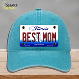 Best Mom Illinois Novelty License Plate Hat Unconstructed Cotton / Lake Blue