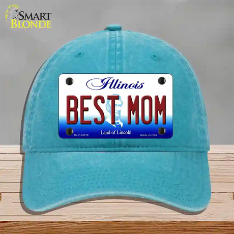 Best Mom Illinois Novelty License Plate Hat Unconstructed Cotton / Lake Blue