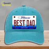 Best Dad Illinois Novelty License Plate Hat Unconstructed Cotton / Lake Blue