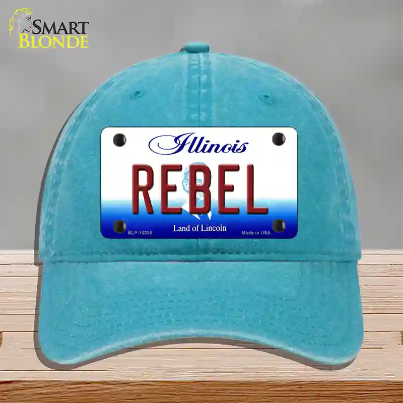 Rebel Illinois Novelty License Plate Hat Unconstructed Cotton / Lake Blue